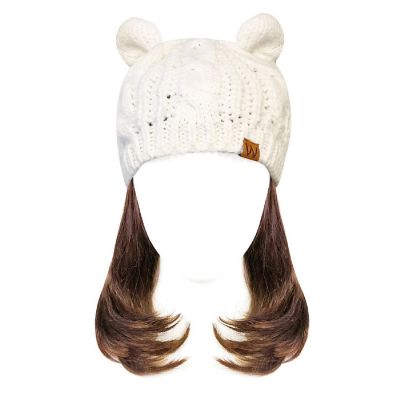 Wrapables Winter Warm Cable Knit Cat Ears Beanie, Cream Image 1