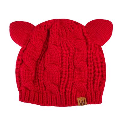 Wrapables Winter Warm Cable Knit Cat Ears Beanie, Red Image 2