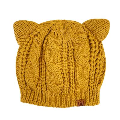 Wrapables Winter Warm Cable Knit Cat Ears Beanie, Yellow Image 2