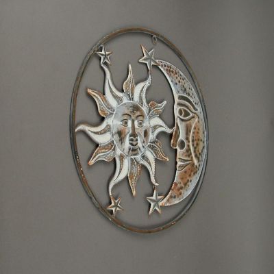 Zeckos 16.5 Inch Rustic Metal Sun Moon Stars Wall Art Celestial Hanging Decor Indoor - Outdoor Art Decoration Image 1
