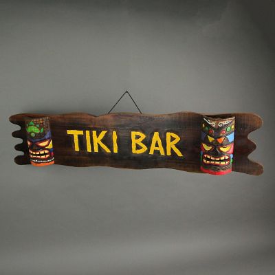 Zeckos 39 Inch Wood Tiki Bar Hanging Sign Hand Carved Decorative Mask Sculpture Decor Image 3