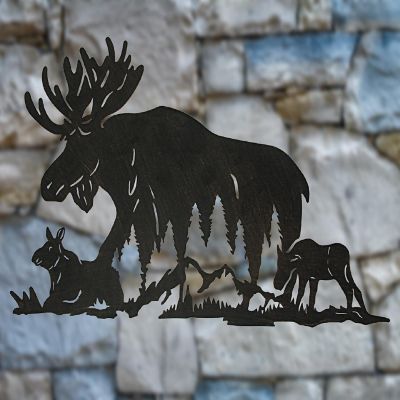 Zeckos Black Laser Cut Metal Moose Family Wall Decor Rustic Cabin Home Decor Art Plaque Image 3
