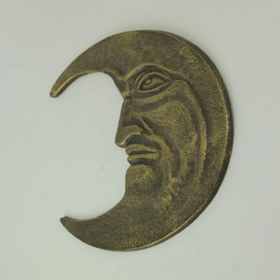 Zeckos Bronze Finish Cast Iron Crescent Man in the Moon Face Indoor Outdoor Wall Decor Image 1