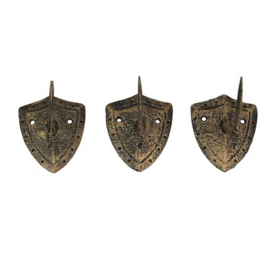 Zeckos Cast Iron Bronze Sword & Shield Decorative Wall Hooks Towel Hanging Key Holder Set of 3 Image 1