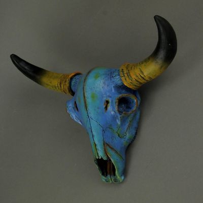 Zeckos Colorful Mottled Blue Tie Dye Steer Skull Wall D&#233;cor Hanging Sculpture Image 1