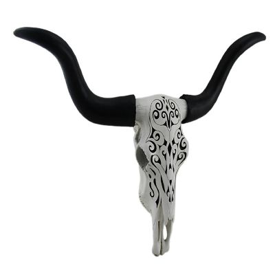 Zeckos Longhorn and Lace Exquisite Black & White Filigree Hand-Painted Design Steer Skull Wall Decor - 27.25 Inches Long - Western Charm Meets Art Deco Elegance Image 1