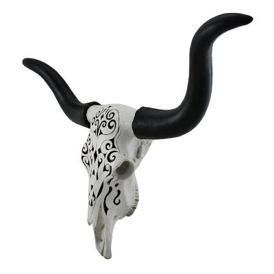 Zeckos Longhorn and Lace Exquisite Black & White Filigree Hand-Painted Design Steer Skull Wall Decor - 27.25 Inches Long - Western Charm Meets Art Deco Elegance Image 1