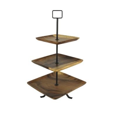Zeckos Polished Wood 3 Tier Square Shaped Serving Tray Image 1