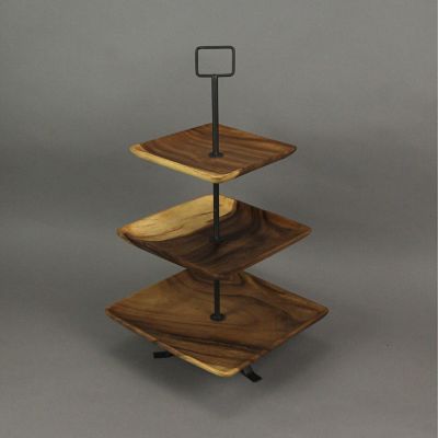 Zeckos Polished Wood 3 Tier Square Shaped Serving Tray Image 3