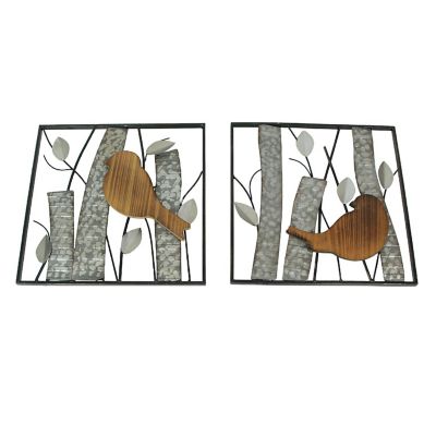Zeckos Rustic Birds and Branches 2 Piece Wood and Metal Wall D&#233;cor Hanging Sculpture Set Image 1