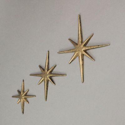 Zeckos Set of 3 Metallic Gold Cast Iron 8 Pointed Atomic Starburst Wall Hangings Mid Century Modern D&#233;cor Stars Image 2