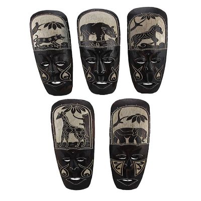 Zeckos Set of 5 20in African Animal Hand Carved Wooden Wall D&#233;cor Masks Image 1