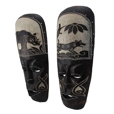 Zeckos Set of 5 20in African Animal Hand Carved Wooden Wall D&#233;cor Masks Image 1
