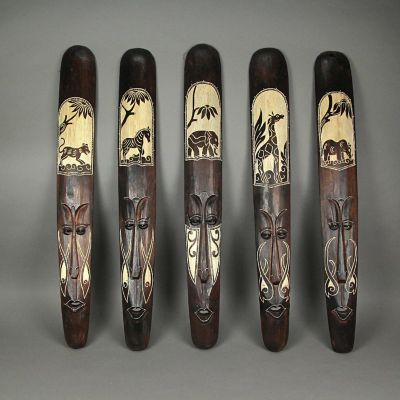 Zeckos Set of Five 39 Inch Hand Carved African Style Decorative Tribal Masks Wall Decor Image 3