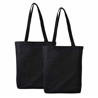 Zenpac- 16x16x5 Inch 2 Pack Black Reusable Cotton Canvas Tote Bags with Shoulder Handles Image 1