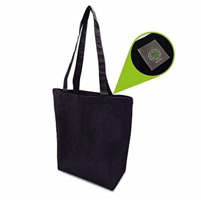 Zenpac- 16x16x5 Inch 2 Pack Black Reusable Cotton Canvas Tote Bags with Shoulder Handles Image 1