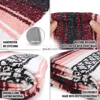 Zulay Home Hand Woven Mexican Blankets (Cherry Pink) Image 3