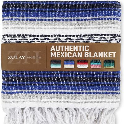 Zulay Home Hand Woven Mexican Blankets (Dark Blue Gray) Image 1