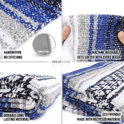 Zulay Home Hand Woven Mexican Blankets (Dark Blue Gray) Image 3