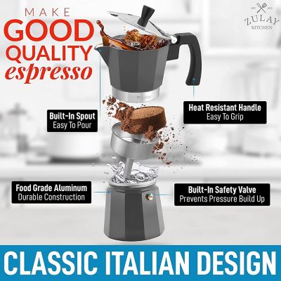 Zulay Kitchen Classic Stovetop Italian Style Espresso Maker 2020 Model - Dark Gray Image 1