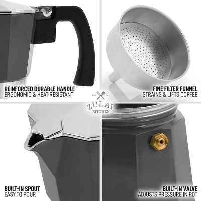 Zulay Kitchen Classic Stovetop Italian Style Espresso Maker 2020 Model - Dark Gray Image 3