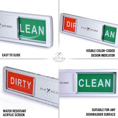 Zulay Kitchen Dishwasher Clean Dirty Magnet Sign Silver Image 1