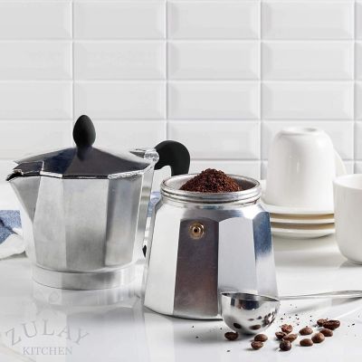 Zulay Kitchen Italian Espresso Maker - Curved Handle 5 Espresso Cups - Silver Image 1