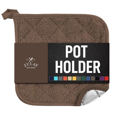 Zulay Kitchen Pot Holder - Single Pack Quilted Terry Cloth Potholders 7x7 Inch - Chocolate Image 1
