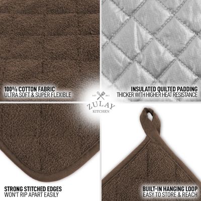Zulay Kitchen Pot Holder - Single Pack Quilted Terry Cloth Potholders 7x7 Inch - Chocolate Image 3