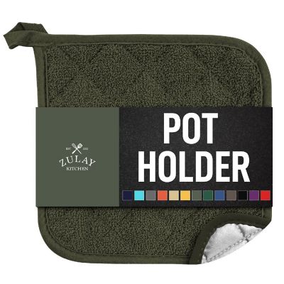 Zulay Kitchen Pot Holder - Single Pack Quilted Terry Cloth Potholders 7x7 Inch - Olive Green Image 1