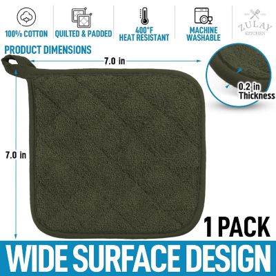 Zulay Kitchen Pot Holder - Single Pack Quilted Terry Cloth Potholders 7x7 Inch - Olive Green Image 2