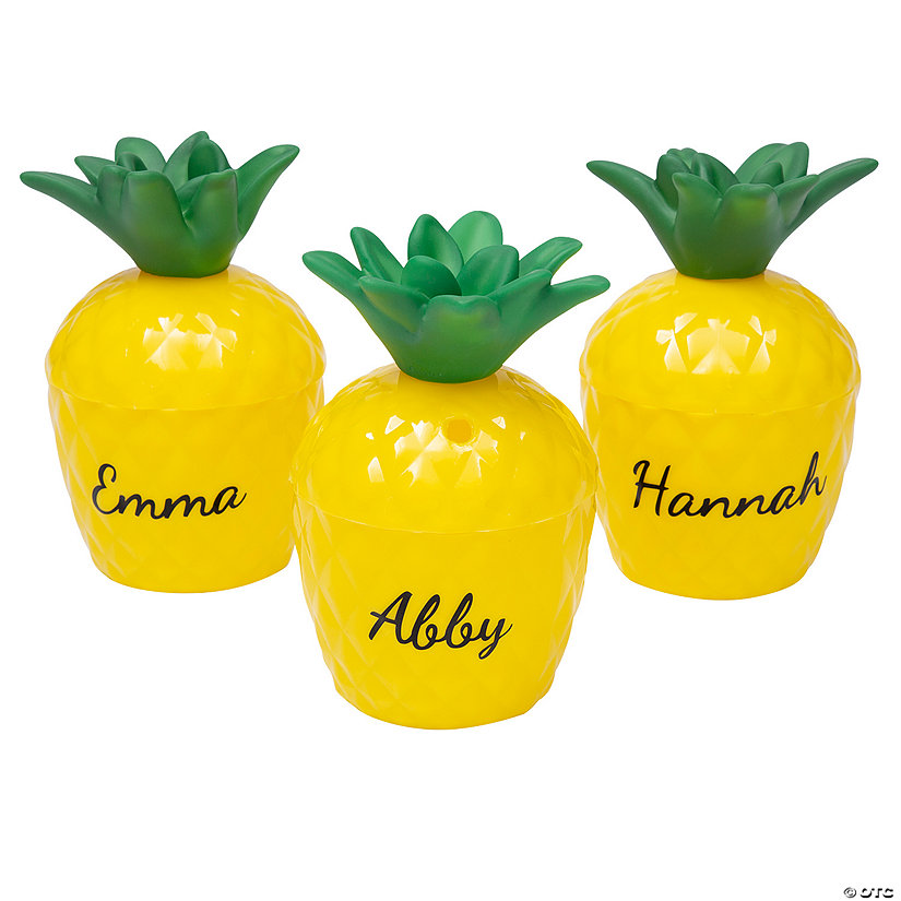 10 oz. Personalized Pineapple Reusable BPA-Free Plastic Cups with Lids - 6 Ct. Image Thumbnail