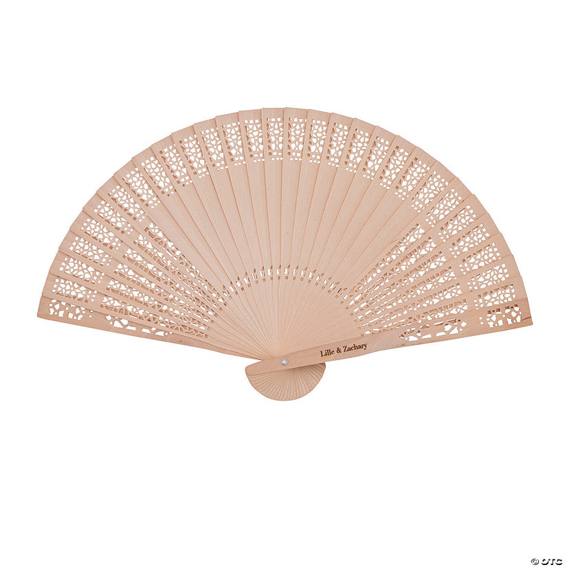 10" Wooden Wedding Folding Hand Fans with Personalized Handle - 12 Pc. Image Thumbnail