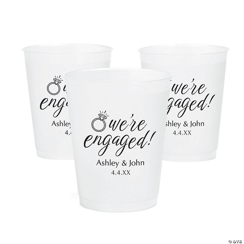 12 oz. Bulk 50 Ct. Personalized Engagement Reusable BPA-Free Frosted Plastic Cups Image Thumbnail