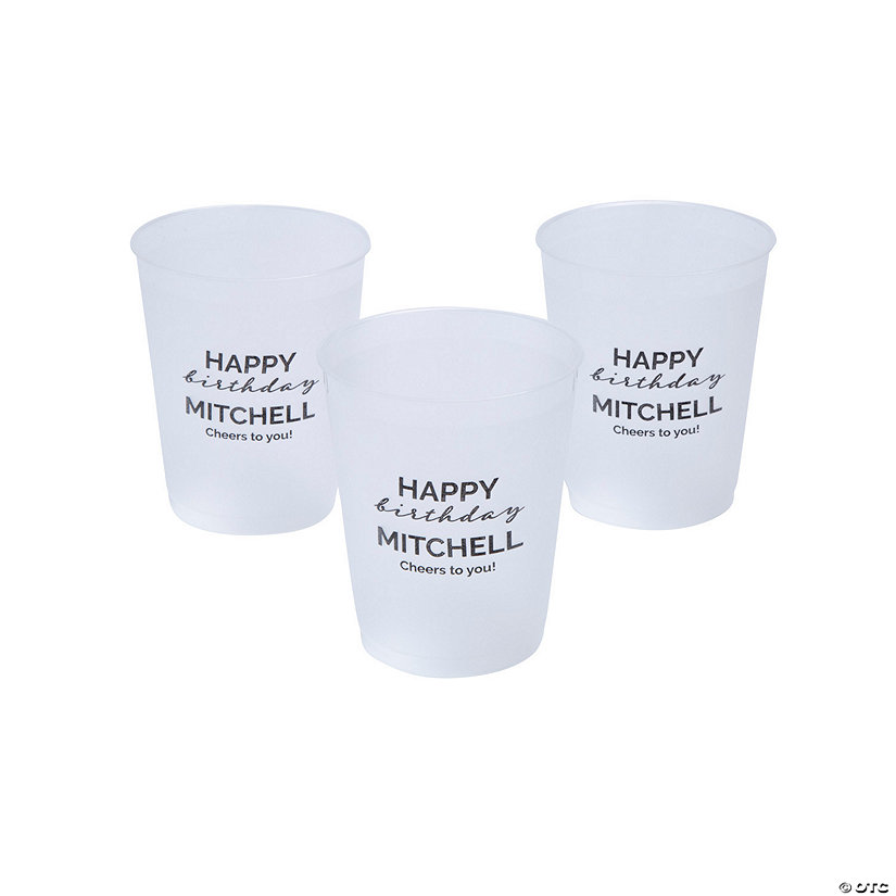 12 oz. Bulk 50 Ct. Personalized Happy Birthday Frosted Reusable Plastic Cups Image Thumbnail