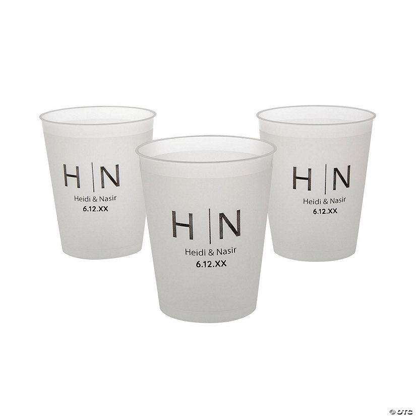 12 oz. Bulk 50 Ct. Personalized Initials Frosted Reusable Plastic Cups Image Thumbnail