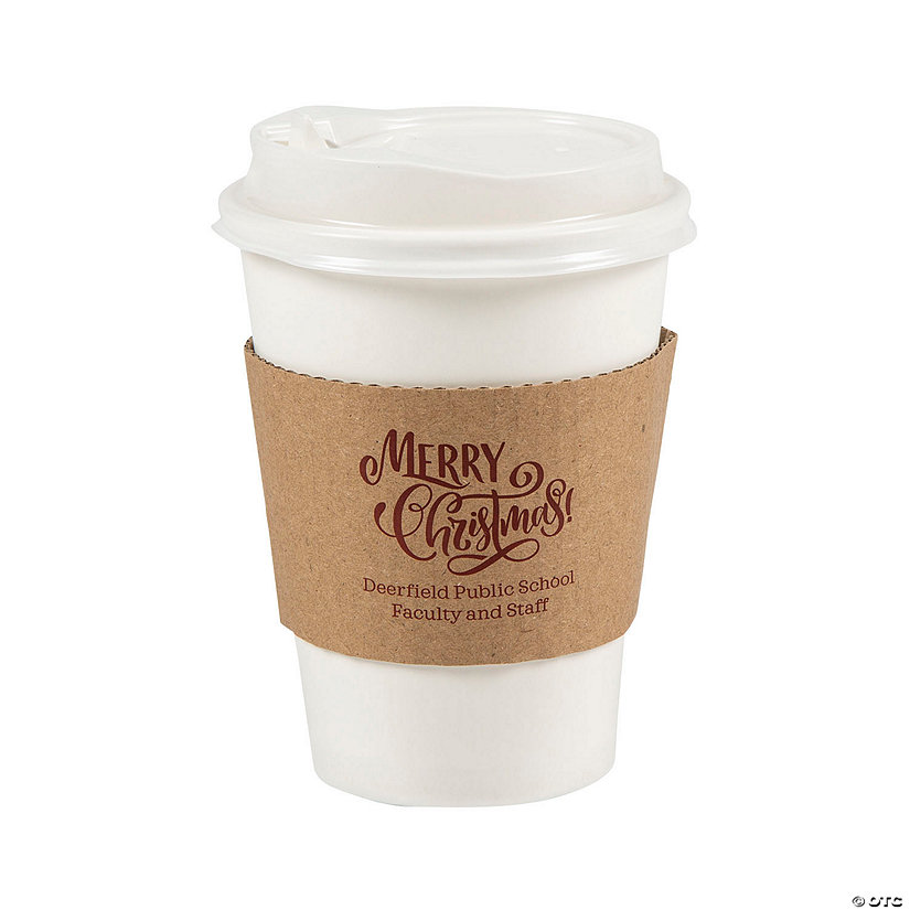 12 oz. Personalized Merry Christmas Disposable Paper Coffee Cups with Sleeves - 48 Ct. Image