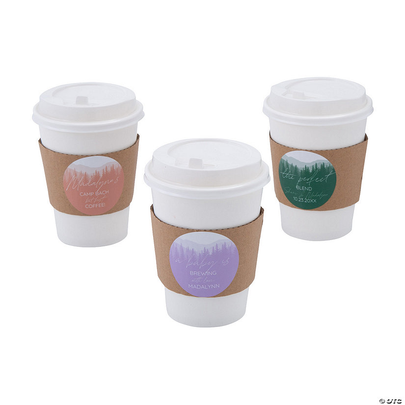 12 oz. Personalized Mountain Disposable Paper Coffee Cups with Lids - 24 Ct. Image