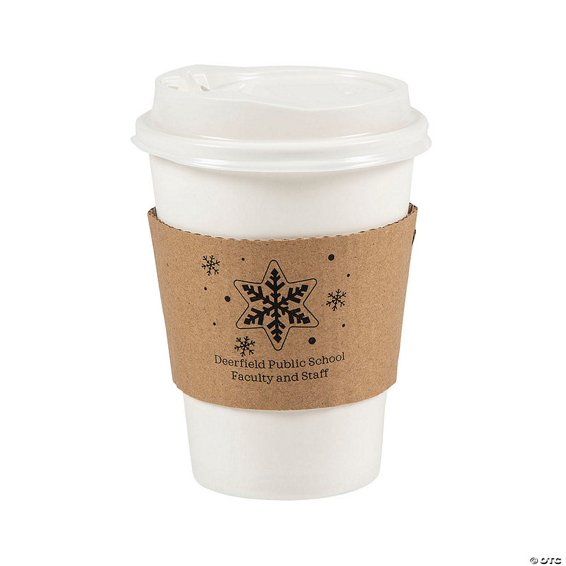 12 oz. Personalized Winter Snowflake Disposable Paper Coffee Cups with Sleeves - 48 Ct. Image