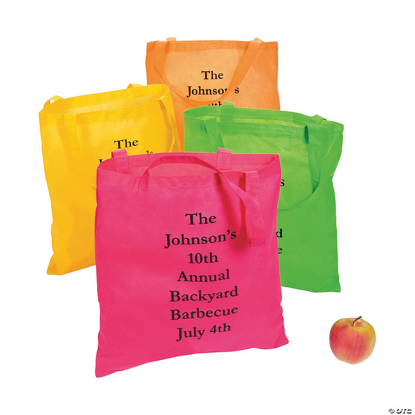 14 1/2" x 15 1/2" Personalized Large Neon Nonwoven Tote Bags - 48 Pc. Image