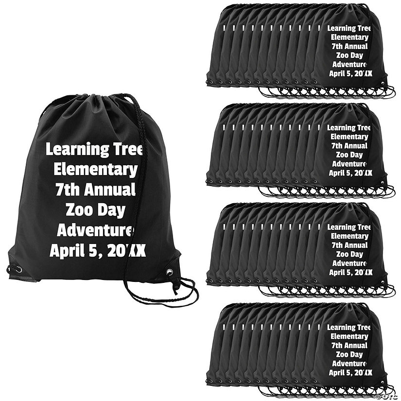 14 1/2" x 18" Bulk 48 Pc. Personalized Large Black Canvas Drawstring Bags Image