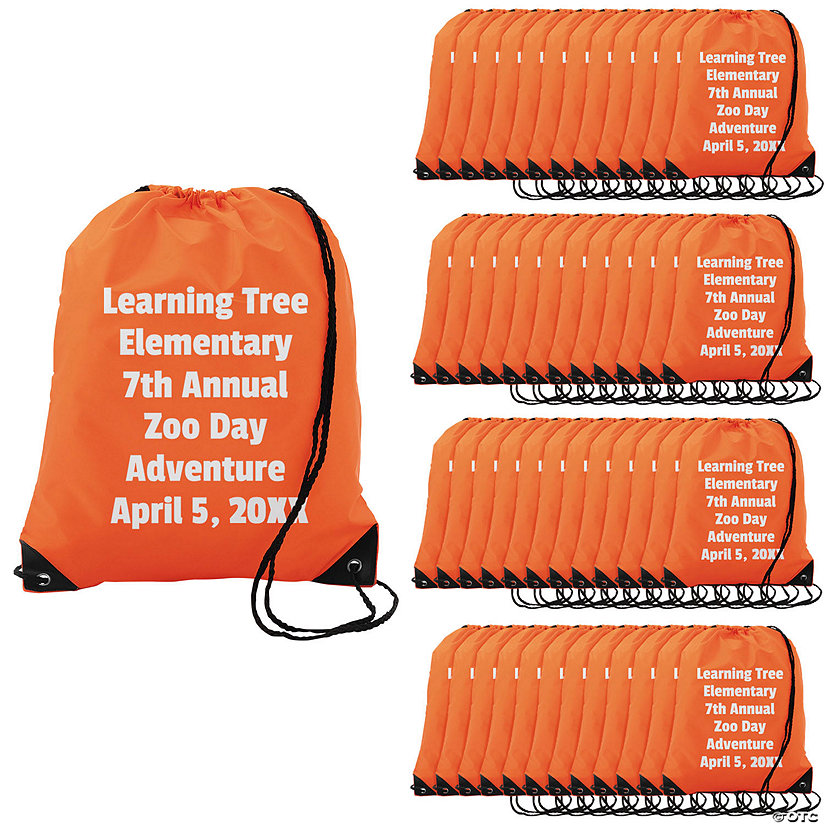 14 1/2" x 18" Bulk 48 Pc. Personalized Large Orange Canvas Drawstring Bags Image