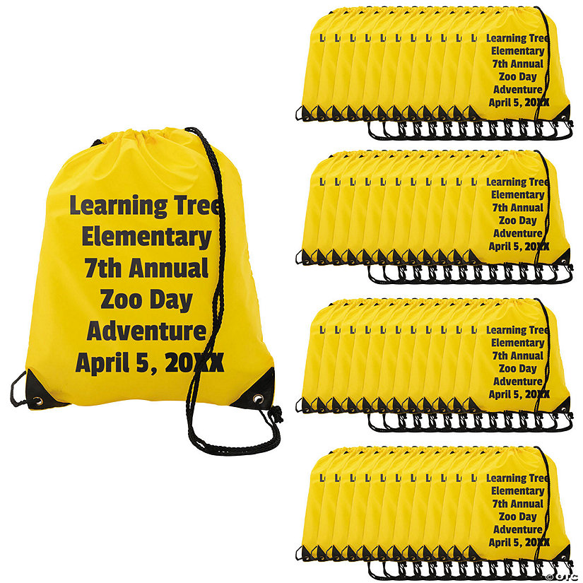 14 1/2" x 18" Bulk 48 Pc. Personalized Large Yellow Canvas Drawstring Bags Image