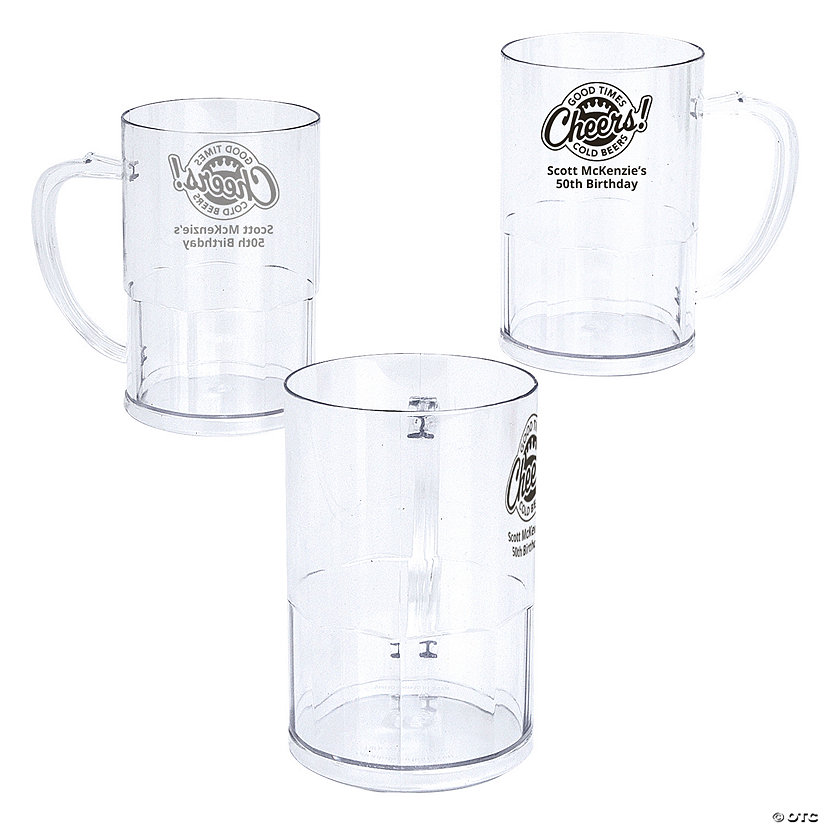 14 oz. Personalized Bulk 48 Ct. Good Times, Cheers & Cold Beers Clear Reusable Plastic Mugs Image Thumbnail