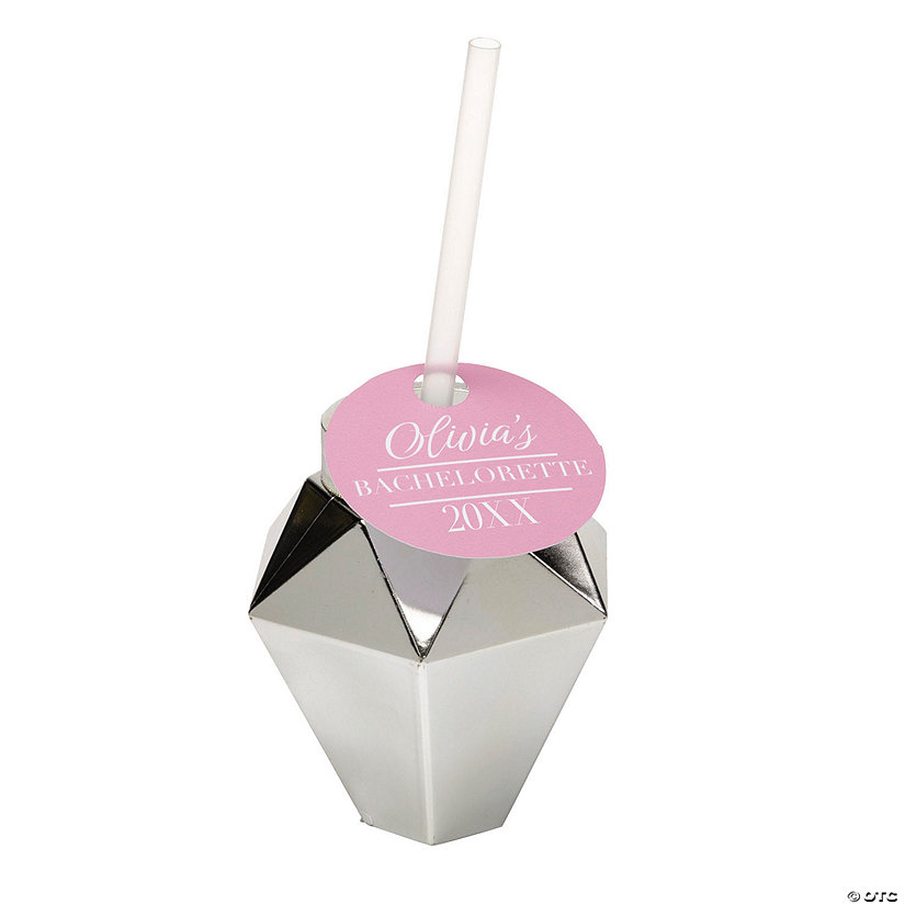 14 oz. Personalized Diamond-Shaped Reusable Plastic Cups with Straws & Tags for 12 Image Thumbnail