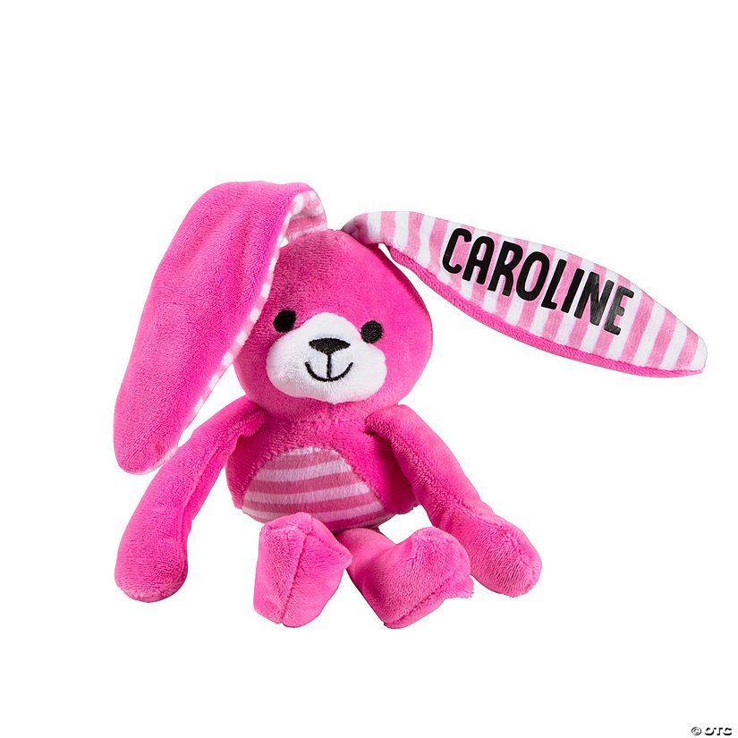 14" Personalized Easter Wired Long Ear Pink Striped Stuffed Bunny Image Thumbnail