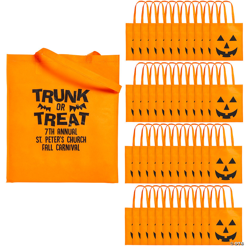 15 1/2" x 15 1/2" Bulk 48 Pc. Personalized Large Nonwoven Trunk-or-Treat Tote Bags Image