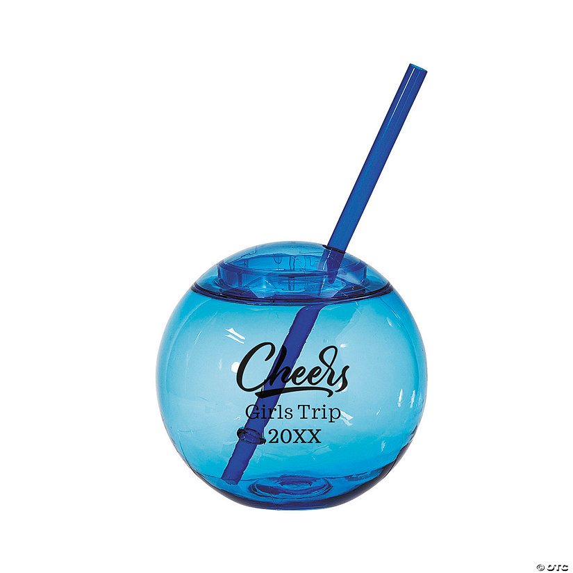 15 oz. Personalized Blue Round Cheers Reusable Plastic Cups with Lids & Straws - 50 Ct. Image Thumbnail