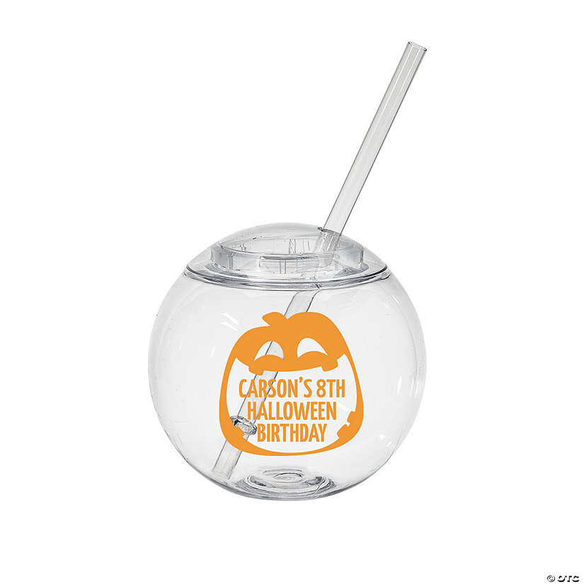 15 oz. Personalized Clear Round Halloween Reusable BPA-Free Plastic Cups with Lids & Straws - 25 Ct. Image Thumbnail