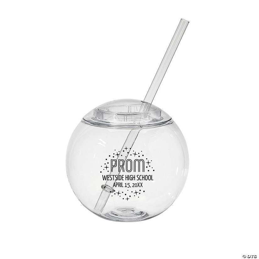 15 oz. Personalized Prom Clear Round Reusable Plastic Cups with Lids & Straws - 50 Ct. Image Thumbnail